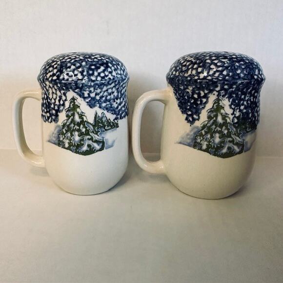 Thomson Snowman, Handled Salt & Pepper Set , Blue Speckles, Snowman/Center - Picture 5 of 10